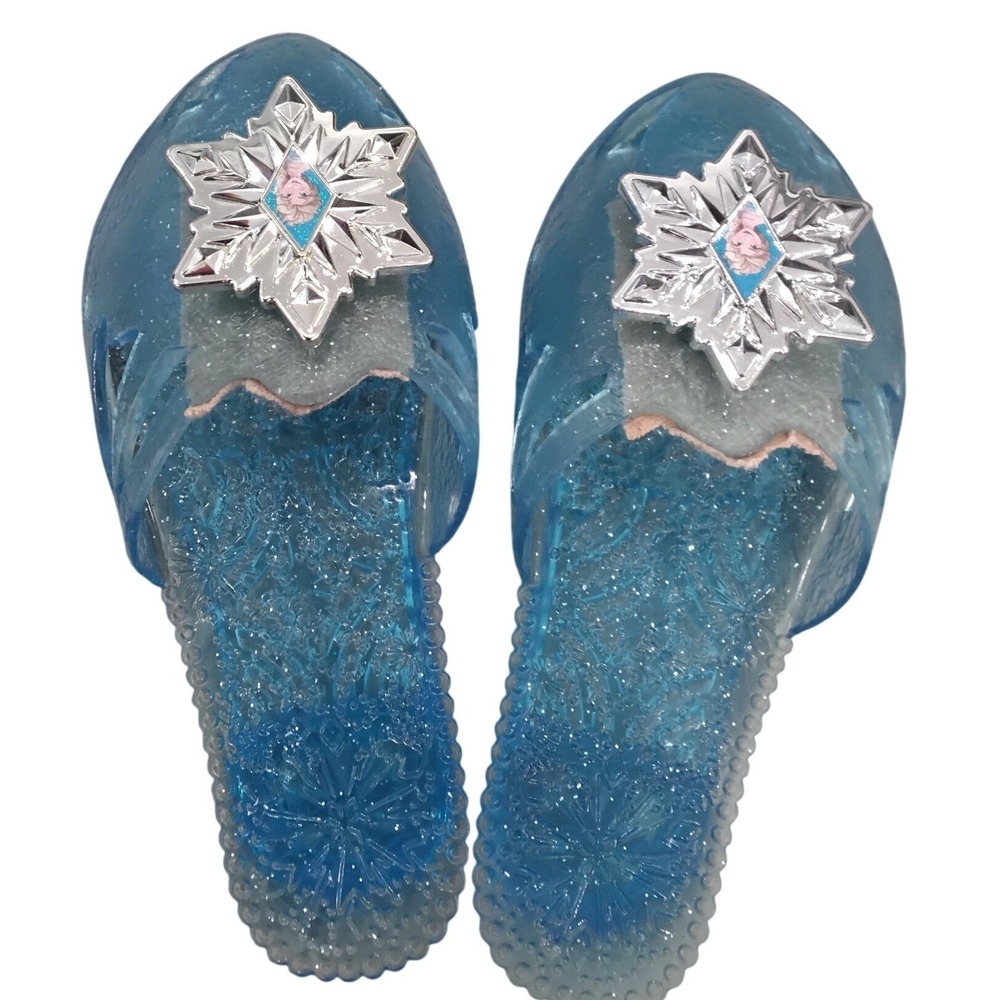 Disney Frozen Elsa Jelly Shoes Blue Glitter Snowflake Dress Up Slippers Kids